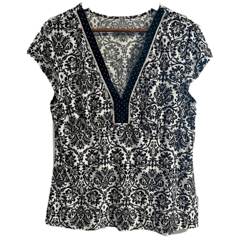 Women’s XL Gilligan & O’Malley Black/White V-neck Blouse